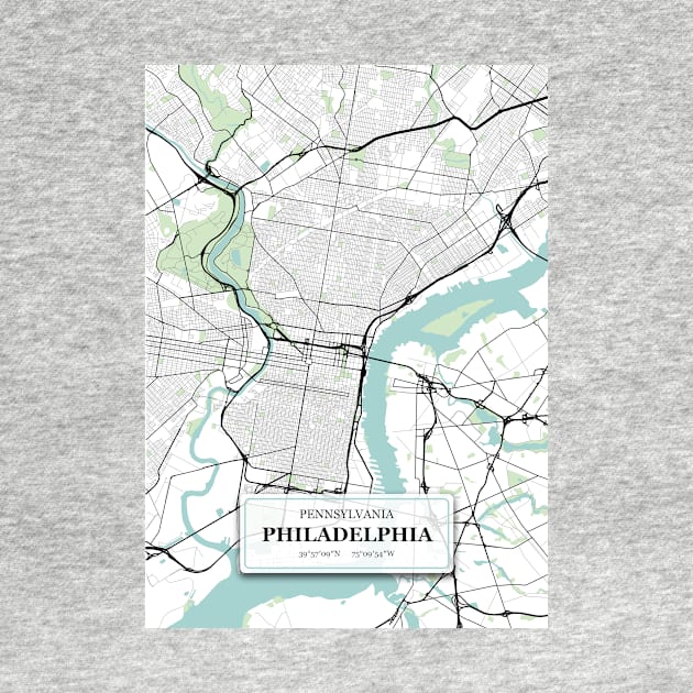 City Map Skyline of Philadelphia Pennsylvania with GPS Coordinates by danydesign